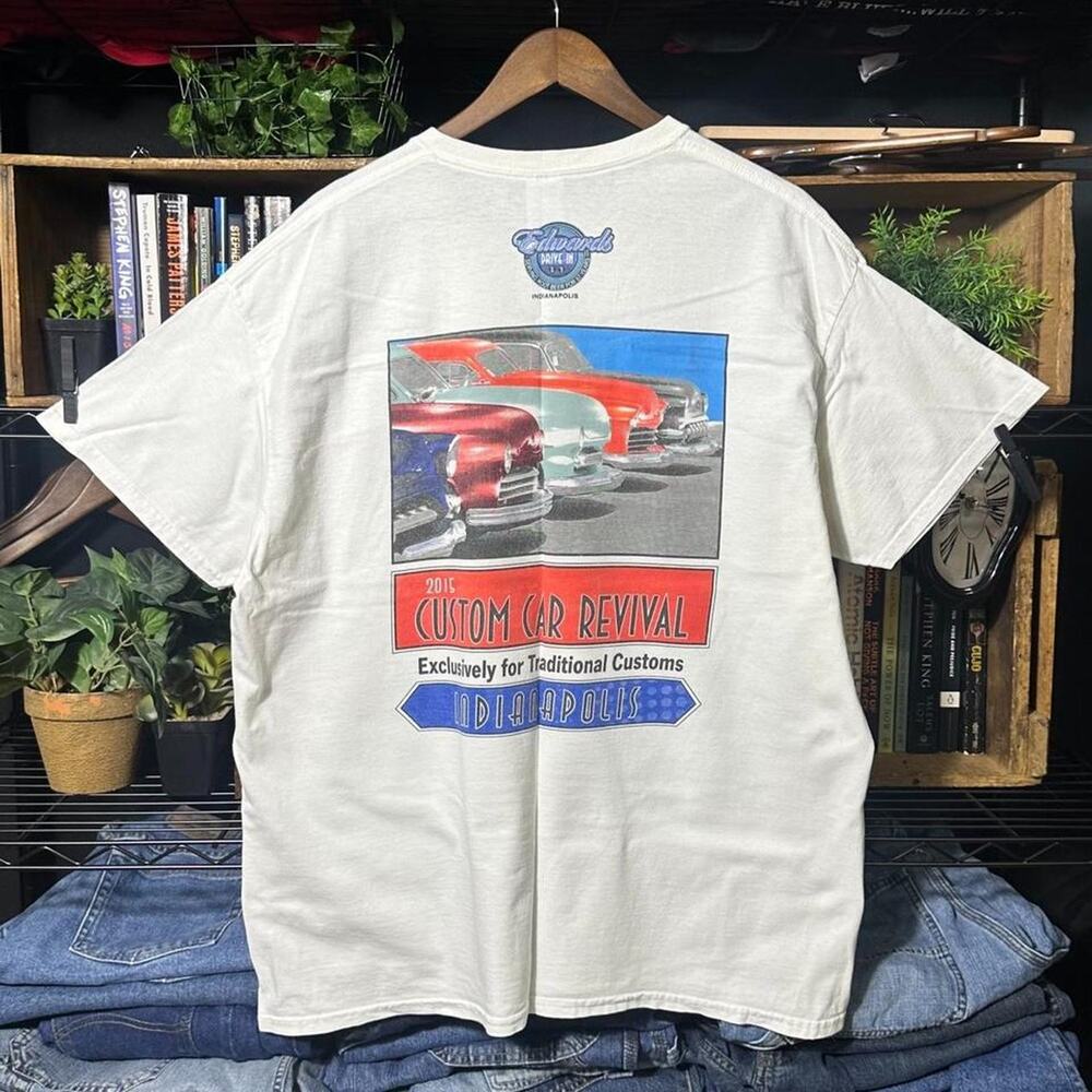 2016 Indianapolis Car Show Tee XL White Biker Style Double Sided Graphic Shirt